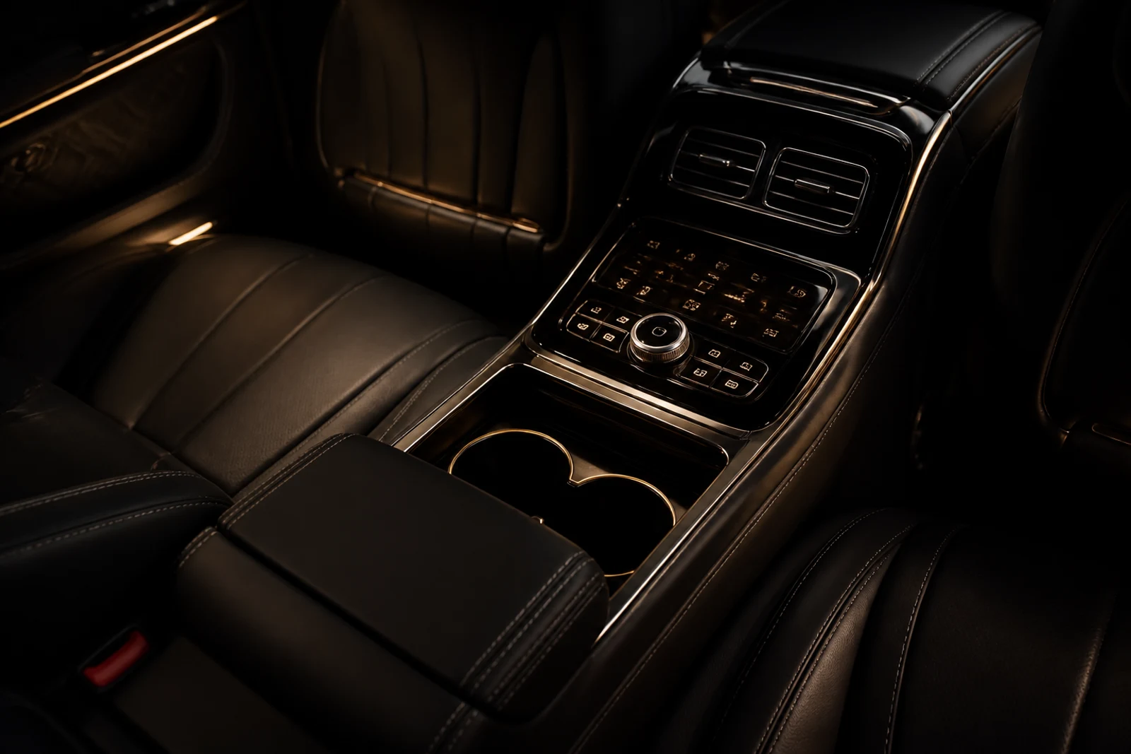 Rear passenger console and controls in a premium executive MPV